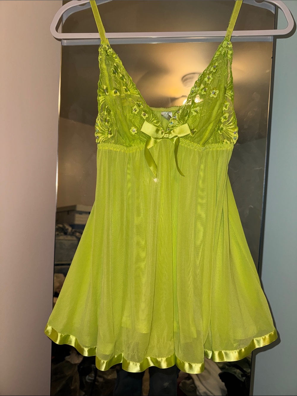 Lace-Trim Neon Green Babydoll Nightdress
